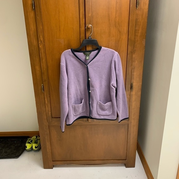 LLBEAN fleece jacket 5 button close cardigan MED front pockets - Picture 1 of 7